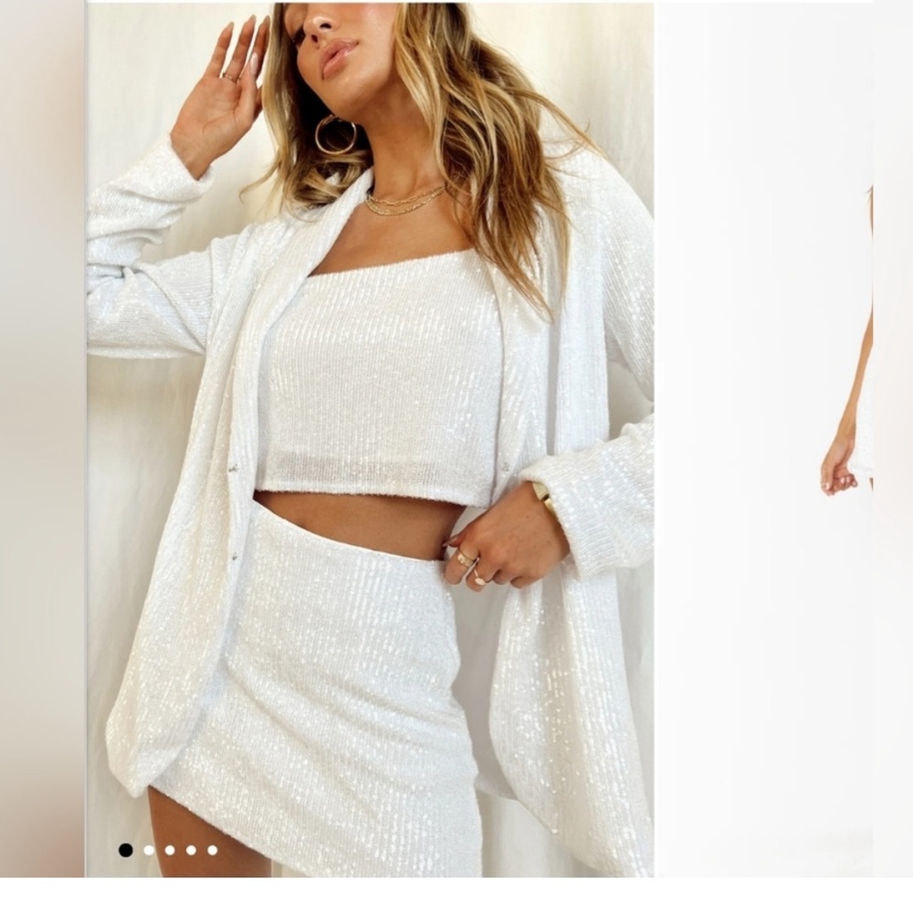 Show Me Your Mumu Tara Crop Top in White Sequin size Medium